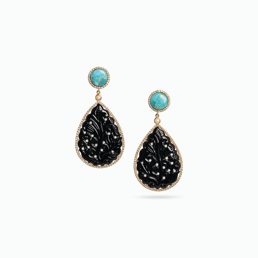 Elegance in Onyx and Turquoise Earrings